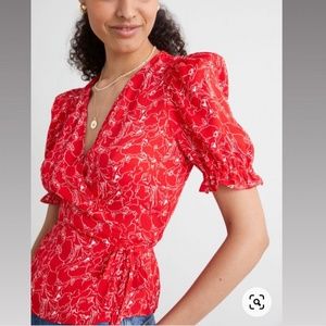 Puff sleeve wrap blouse